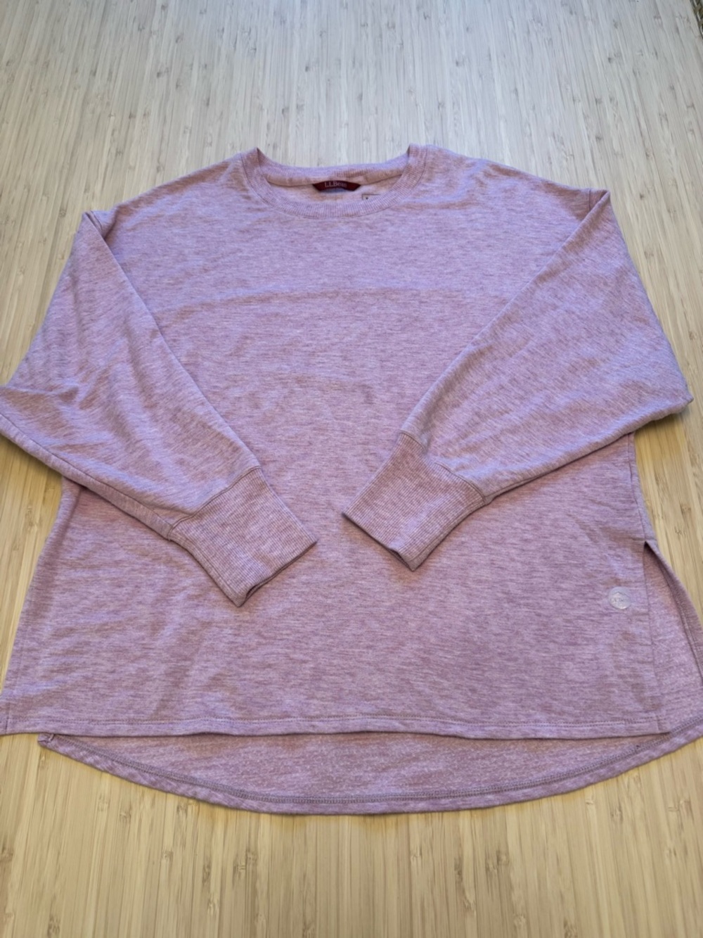L.L. Bean Cozy Camp Sweatshirt. Super soft. Heather Lavender. High low hem.